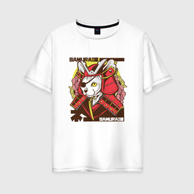 Женская футболка хлопок Oversize с принтом Японский кот самурай , 100% хлопок | свободный крой, круглый ворот, спущенный рукав, длина до линии бедер
 | Тематика изображения на принте: art | cat | cyberpunk samurai | ninja | oni | ronin | samurai | shogun | yakuza | арт | воин | воитель | киберпанк самурай | кошка | мерч | прикол | путь воина | путь война | ронин | сёгун | сепукку | токио | харакири | черный самурай