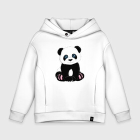 Детское худи Oversize хлопок с принтом Милая панда , френч-терри — 70% хлопок, 30% полиэстер. Мягкий теплый начес внутри —100% хлопок | боковые карманы, эластичные манжеты и нижняя кромка, капюшон на магнитной кнопке | маленькая панда | медвежонок | панда | черно белый медведь