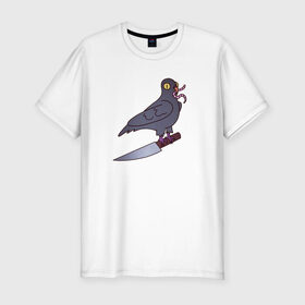 Мужская футболка хлопок Slim с принтом Опасный голубь , 92% хлопок, 8% лайкра | приталенный силуэт, круглый вырез ворота, длина до линии бедра, короткий рукав | голубь | крылья | нож | перья | полёт | птица | червяк