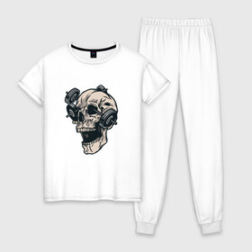 Женская пижама хлопок с принтом Череп с гантелями | Skull , 100% хлопок | брюки и футболка прямого кроя, без карманов, на брюках мягкая резинка на поясе и по низу штанин | Тематика изображения на принте: barbel | death | demon | dumbbells | fitness | grim | halloween | horror | reaper | skeleton | soul | souls | гантели | демон | душ | душа | жнец | мистика | мрачный | скелеты | собиратель | спорт | ужасы | фитнесс | хоррор | хэллоуин 