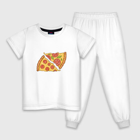 Детская пижама хлопок с принтом Два кусочка пиццы  , 100% хлопок |  брюки и футболка прямого кроя, без карманов, на брюках мягкая резинка на поясе и по низу штанин
 | chees | cheesy | fast food | fastfood | food | love | margarita | pepperoni | pizza | pizza lover | pizza margherita | slice | two pizza slices | базилик | колбаса | колбаска | люблю пиццу | любовь | маргарита | овощи | пепперони | помидоры | сыр | тянущи