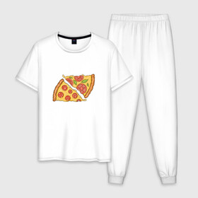 Мужская пижама хлопок с принтом Два кусочка пиццы  , 100% хлопок | брюки и футболка прямого кроя, без карманов, на брюках мягкая резинка на поясе и по низу штанин
 | chees | cheesy | fast food | fastfood | food | love | margarita | pepperoni | pizza | pizza lover | pizza margherita | slice | two pizza slices | базилик | колбаса | колбаска | люблю пиццу | любовь | маргарита | овощи | пепперони | помидоры | сыр | тянущи