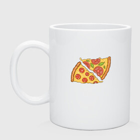 Кружка керамическая с принтом Два кусочка пиццы  , керамика | объем — 330 мл, диаметр — 80 мм. Принт наносится на бока кружки, можно сделать два разных изображения | chees | cheesy | fast food | fastfood | food | love | margarita | pepperoni | pizza | pizza lover | pizza margherita | slice | two pizza slices | базилик | колбаса | колбаска | люблю пиццу | любовь | маргарита | овощи | пепперони | помидоры | сыр | тянущи