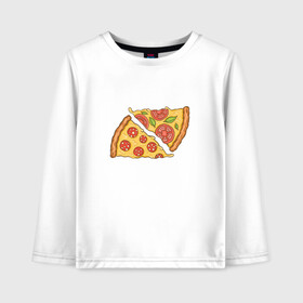Детский лонгслив хлопок с принтом Два кусочка пиццы  , 100% хлопок | круглый вырез горловины, полуприлегающий силуэт, длина до линии бедер | Тематика изображения на принте: chees | cheesy | fast food | fastfood | food | love | margarita | pepperoni | pizza | pizza lover | pizza margherita | slice | two pizza slices | базилик | колбаса | колбаска | люблю пиццу | любовь | маргарита | овощи | пепперони | помидоры | сыр | тянущи