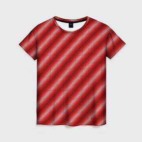 Женская футболка 3D с принтом Текстура в стиле пиксель-арт , 100% полиэфир ( синтетическое хлопкоподобное полотно) | прямой крой, круглый вырез горловины, длина до линии бедер | abstract pattern | geometric ornament | mosaic | pixel art | red color | texture | абстрактный узор | геометрический орнамент | красный цвет | мозаика | пиксель арт | текстура