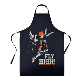 Фартук 3D с принтом fly high! Шоё Хината Haikyuu!! , 100% полиэстер | общий размер — 65 х 85 см, ширина нагрудника — 26 см, горловина — 53 см, длина завязок — 54 см, общий обхват в поясе — 173 см. Принт на завязках и на горловине наносится с двух сторон, на основной части фартука — только с внешней стороны | 10 номер | anime | haikyu | haikyuu | hinata shoyo | karasuno | manga | аниме | волейбол | волейбольный клуб | иероглифы | карасуно | лети высоко | лого | манга | надпись | прыжок | старшая школа | хаику | хаикую