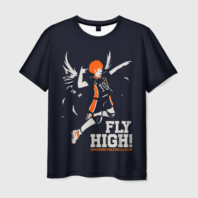 Мужская футболка 3D с принтом fly high! Шоё Хината Haikyuu!! , 100% полиэфир | прямой крой, круглый вырез горловины, длина до линии бедер | 10 номер | anime | haikyu | haikyuu | hinata shoyo | karasuno | manga | аниме | волейбол | волейбольный клуб | иероглифы | карасуно | лети высоко | лого | манга | надпись | прыжок | старшая школа | хаику | хаикую