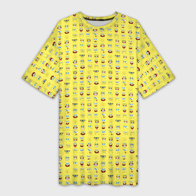 Платье-футболка 3D с принтом SpongeBobs facial expressions ,  |  | Тематика изображения на принте: глаза | губка боб | лица | нос | рот | спанч боб
