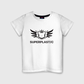 Детская футболка хлопок с принтом Super Plastic , 100% хлопок | круглый вырез горловины, полуприлегающий силуэт, длина до линии бедер | Тематика изображения на принте: guggimon | superplastic | игрушки | иллюстрация | логотип