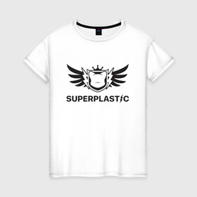 Женская футболка хлопок с принтом Super Plastic , 100% хлопок | прямой крой, круглый вырез горловины, длина до линии бедер, слегка спущенное плечо | Тематика изображения на принте: guggimon | superplastic | игрушки | иллюстрация | логотип