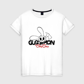 Женская футболка хлопок с принтом Guggimon Rabbit , 100% хлопок | прямой крой, круглый вырез горловины, длина до линии бедер, слегка спущенное плечо | guggimon | superplastic | иллюстрация | кролик | логотип