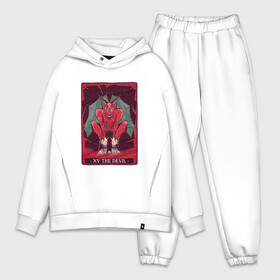 Мужской костюм хлопок OVERSIZE с принтом Карта Дьявола | Devil Card ,  |  | art | death | demon | esoteric | evil | grim reaper | hell | red devil | tarot card | xv the devil | ад | арт | гадание | демон | жнец | зло | иллюстрация | карта таро | красный дьявол | люцифер | мефистофель | пятнадцать | символизм | число 15 |