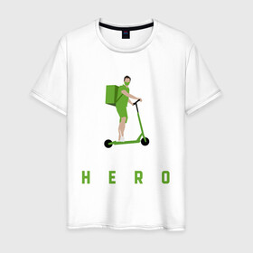 Мужская футболка хлопок с принтом ГЕРОЙ , 100% хлопок | прямой крой, круглый вырез горловины, длина до линии бедер, слегка спущенное плечо. | covid | hero | superhero | yaay | доставка | индийский | ковид | корона | курьер | новый герой | россия 2022