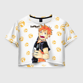 Женская футболка Crop-top 3D с принтом Мощный удар Шоё Хината Haikyuu!! , 100% полиэстер | круглая горловина, длина футболки до линии талии, рукава с отворотами | 10 номер | haikyu | haikyuu | hinata shoyo | karasuno | аниме | волейбол | волейбольный клуб | карасуно | коротышка | красный | мальчик мяч | манга | рыжик | старшая школа | хаикую | чиби чан | шоё хината