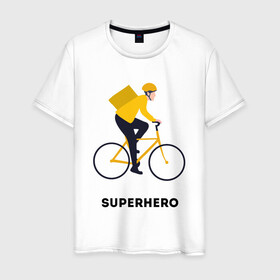 Мужская футболка хлопок с принтом СУПЕРГЕРОЙ  , 100% хлопок | прямой крой, круглый вырез горловины, длина до линии бедер, слегка спущенное плечо. | covid | hero | superhero | yaay | доставка | индийский | ковид | корона | курьер | новый герой | россия 2022