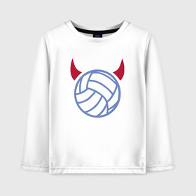 Детский лонгслив хлопок с принтом Volleyball Devil , 100% хлопок | круглый вырез горловины, полуприлегающий силуэт, длина до линии бедер | ball | beach | game | sport | volley | volleyball | волейбол | волейболист | волейболистка | гол | игра | игрок | мяч | площадка | пляж | пляжный | победа | сетка | спорт | тренер | чемпион