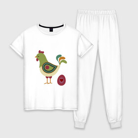 Женская пижама хлопок с принтом Птица с яйцом и сердцем  , 100% хлопок | брюки и футболка прямого кроя, без карманов, на брюках мягкая резинка на поясе и по низу штанин | аннотация | животных | картинки | курица | популярные | птица | сердце | яйцо