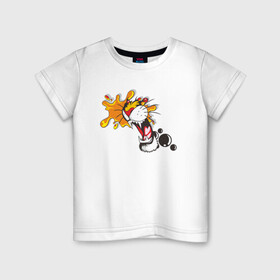 Детская футболка хлопок с принтом Тигр из капли , 100% хлопок | круглый вырез горловины, полуприлегающий силуэт, длина до линии бедер | дыра | дырка | крупная кошка | разрывает | тигр | тигрица