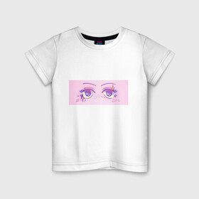Детская футболка хлопок с принтом Аниме глазки , 100% хлопок | круглый вырез горловины, полуприлегающий силуэт, длина до линии бедер | Тематика изображения на принте: kawaii | блестки | макияж | милота | розовый