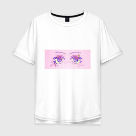 Мужская футболка хлопок Oversize с принтом Аниме глазки , 100% хлопок | свободный крой, круглый ворот, “спинка” длиннее передней части | Тематика изображения на принте: kawaii | блестки | макияж | милота | розовый