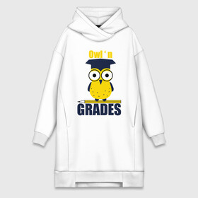 Платье-худи хлопок с принтом Owl Grades ,  |  | арт | иллюстрация | карандаш | сова | студент