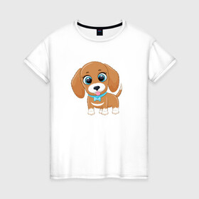 Женская футболка хлопок с принтом Собачка с бантиком , 100% хлопок | прямой крой, круглый вырез горловины, длина до линии бедер, слегка спущенное плечо | cute | dog | woof | гав | забавный | пес | смешной | собака | щенок