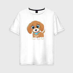 Женская футболка хлопок Oversize с принтом Собачка с бантиком , 100% хлопок | свободный крой, круглый ворот, спущенный рукав, длина до линии бедер
 | cute | dog | woof | гав | забавный | пес | смешной | собака | щенок