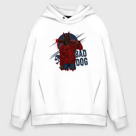 Мужское худи Oversize хлопок с принтом Собака доберман Bad dog , френч-терри — 70% хлопок, 30% полиэстер. Мягкий теплый начес внутри —100% хлопок | боковые карманы, эластичные манжеты и нижняя кромка, капюшон на магнитной кнопке | Тематика изображения на принте: cute | dog | woof | гав | доберман | забавный | пес | смешной | собака | щенок