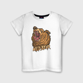 Детская футболка хлопок с принтом Дикий медведь , 100% хлопок | круглый вырез горловины, полуприлегающий силуэт, длина до линии бедер | Тематика изображения на принте: bear | grizzly | kuma | гриззли | гризли | грозный | крутой | медведь | медвежонок | мишка