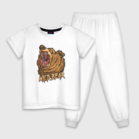 Детская пижама хлопок с принтом Дикий медведь , 100% хлопок |  брюки и футболка прямого кроя, без карманов, на брюках мягкая резинка на поясе и по низу штанин
 | Тематика изображения на принте: bear | grizzly | kuma | гриззли | гризли | грозный | крутой | медведь | медвежонок | мишка