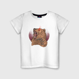 Детская футболка хлопок с принтом Злой медведь , 100% хлопок | круглый вырез горловины, полуприлегающий силуэт, длина до линии бедер | bear | grizzly | kuma | гриззли | гризли | грозный | крутой | медведь | медвежонок | мишка