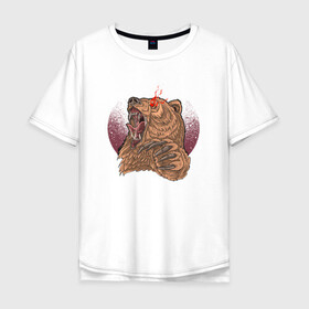 Мужская футболка хлопок Oversize с принтом Злой медведь , 100% хлопок | свободный крой, круглый ворот, “спинка” длиннее передней части | Тематика изображения на принте: bear | grizzly | kuma | гриззли | гризли | грозный | крутой | медведь | медвежонок | мишка