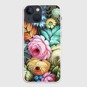 Чехол для iPhone 13 mini с принтом Букет из цветов ,  |  | букет | декоративная роспись | живопись | жостово | жостовская роспись | цветы
