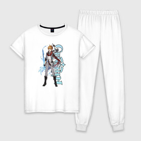 Женская пижама хлопок с принтом GENSHIN IMPACT (Tartaglia) , 100% хлопок | брюки и футболка прямого кроя, без карманов, на брюках мягкая резинка на поясе и по низу штанин | anime | game | genshin | genshin impact | impact | tartaglia | аниме | игра | тарталья