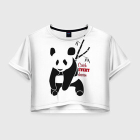 Женская футболка Crop-top 3D с принтом Панда и сон , 100% полиэстер | круглая горловина, длина футболки до линии талии, рукава с отворотами | Тематика изображения на принте: животные | звери | лень | медведь | отдых | панда | природа | сон | усталость