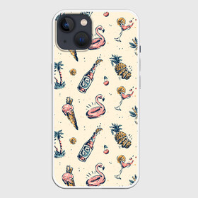 Чехол для iPhone 13 с принтом Винтажный Гавайский Рисунок ,  |  | america | hawaian | hawaii | ice cream | lime | palms | pattern | pink flamingo | retro | summer | united states | usa | vintage | ананас | винтаж | вишня | коктейль | лайм | мороженое | надувной круг | остров | пальмы | паттерн | ретро | розовый ф