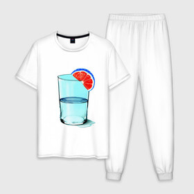 Мужская пижама хлопок с принтом Долька , 100% хлопок | брюки и футболка прямого кроя, без карманов, на брюках мягкая резинка на поясе и по низу штанин
 | апельсин | вода | долька | коктейль | стакан