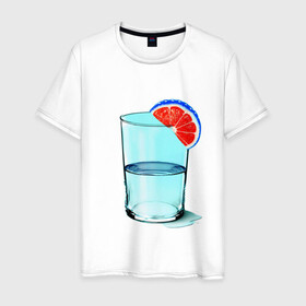 Мужская футболка хлопок с принтом Долька , 100% хлопок | прямой крой, круглый вырез горловины, длина до линии бедер, слегка спущенное плечо. | апельсин | вода | долька | коктейль | стакан