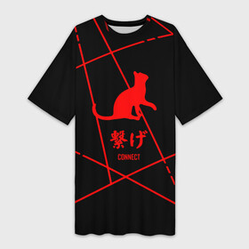 Платье-футболка 3D с принтом Старшая Некома кот | Haikyuu ,  |  | anime | haikyu | haikyuu | manga | nekoma high | аниме | волейбол | волейбольный клуб | кот | коты | кошка | кошки | красная | красный | лого | логотип | манга | надпись | старшая некома | старшая школа | хаику | хаикую