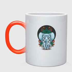 Кружка хамелеон с принтом Слон и цветы , керамика | меняет цвет при нагревании, емкость 330 мл | cute | elephant | животное | милый | слон | слоненок | слоник | цветы