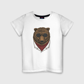 Детская футболка хлопок с принтом Крутой Медведь в очках , 100% хлопок | круглый вырез горловины, полуприлегающий силуэт, длина до линии бедер | bear | grizzly | kuma | гриззли | гризли | грозный | крутой | медведь | медвежонок | мишка