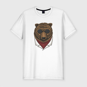 Мужская футболка хлопок Slim с принтом Крутой Медведь в очках , 92% хлопок, 8% лайкра | приталенный силуэт, круглый вырез ворота, длина до линии бедра, короткий рукав | bear | grizzly | kuma | гриззли | гризли | грозный | крутой | медведь | медвежонок | мишка
