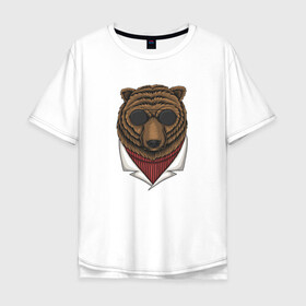 Мужская футболка хлопок Oversize с принтом Крутой Медведь в очках , 100% хлопок | свободный крой, круглый ворот, “спинка” длиннее передней части | bear | grizzly | kuma | гриззли | гризли | грозный | крутой | медведь | медвежонок | мишка