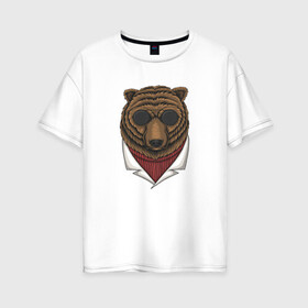 Женская футболка хлопок Oversize с принтом Крутой Медведь в очках , 100% хлопок | свободный крой, круглый ворот, спущенный рукав, длина до линии бедер
 | bear | grizzly | kuma | гриззли | гризли | грозный | крутой | медведь | медвежонок | мишка