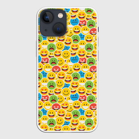 Чехол для iPhone 13 mini с принтом Смайлики ,  |  | emoji | emoticons | smile | знак | колобок | позитив | рожица | символ | смайл | смайлики | улыбка | эмодзи