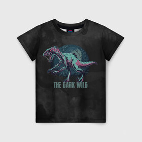 Детская футболка 3D с принтом The dark wild , 100% гипоаллергенный полиэфир | прямой крой, круглый вырез горловины, длина до линии бедер, чуть спущенное плечо, ткань немного тянется | арт | графика | динозавр | животные | звери | ночь | тьма | ужасы | юрский период