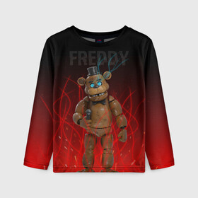 Детский лонгслив 3D с принтом FNAF FREDDY , 100% полиэстер | длинные рукава, круглый вырез горловины, полуприлегающий силуэт
 | игры | искры | красный | стиль | фнаф | фредди