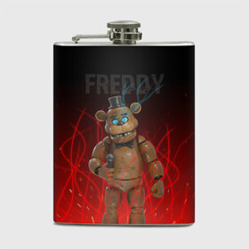 Фляга с принтом FNAF FREDDY , металлический корпус | емкость 0,22 л, размер 125 х 94 мм. Виниловая наклейка запечатывается полностью | игры | искры | красный | стиль | фнаф | фредди