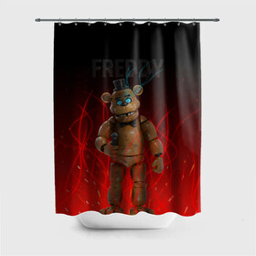 Штора 3D для ванной с принтом FNAF FREDDY , 100% полиэстер | плотность материала — 100 г/м2. Стандартный размер — 146 см х 180 см. По верхнему краю — пластиковые люверсы для креплений. В комплекте 10 пластиковых колец | игры | искры | красный | стиль | фнаф | фредди