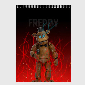 Скетчбук с принтом FNAF FREDDY , 100% бумага
 | 48 листов, плотность листов — 100 г/м2, плотность картонной обложки — 250 г/м2. Листы скреплены сверху удобной пружинной спиралью | игры | искры | красный | стиль | фнаф | фредди